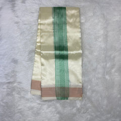 Horad Premium Art Silk Pista Green Shirt + Cream with Green border Dhoti
