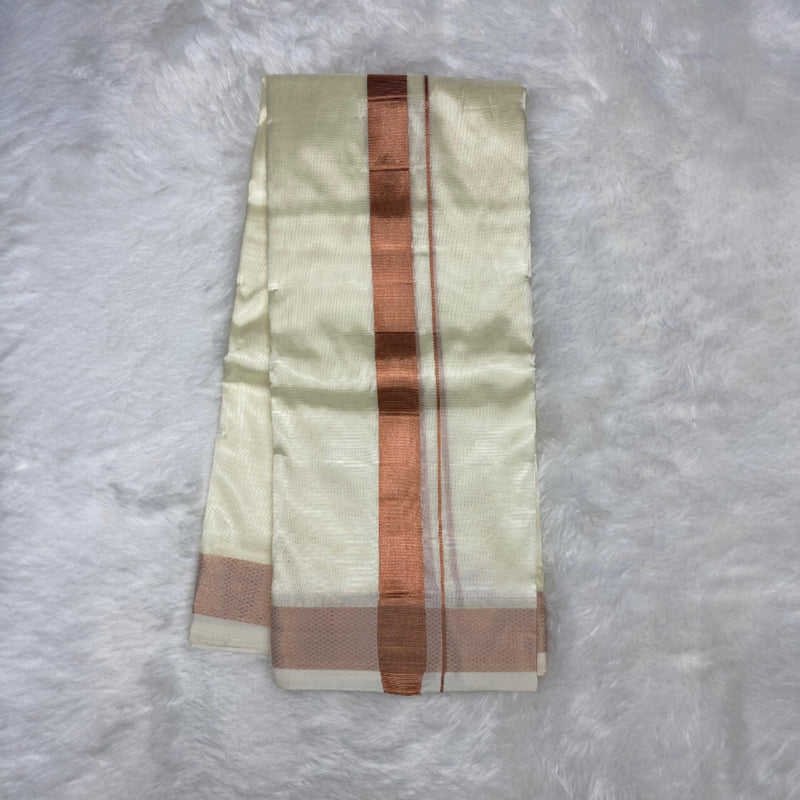 Horad Premium Art Silk Copper  Shirt + Cream Dhoti