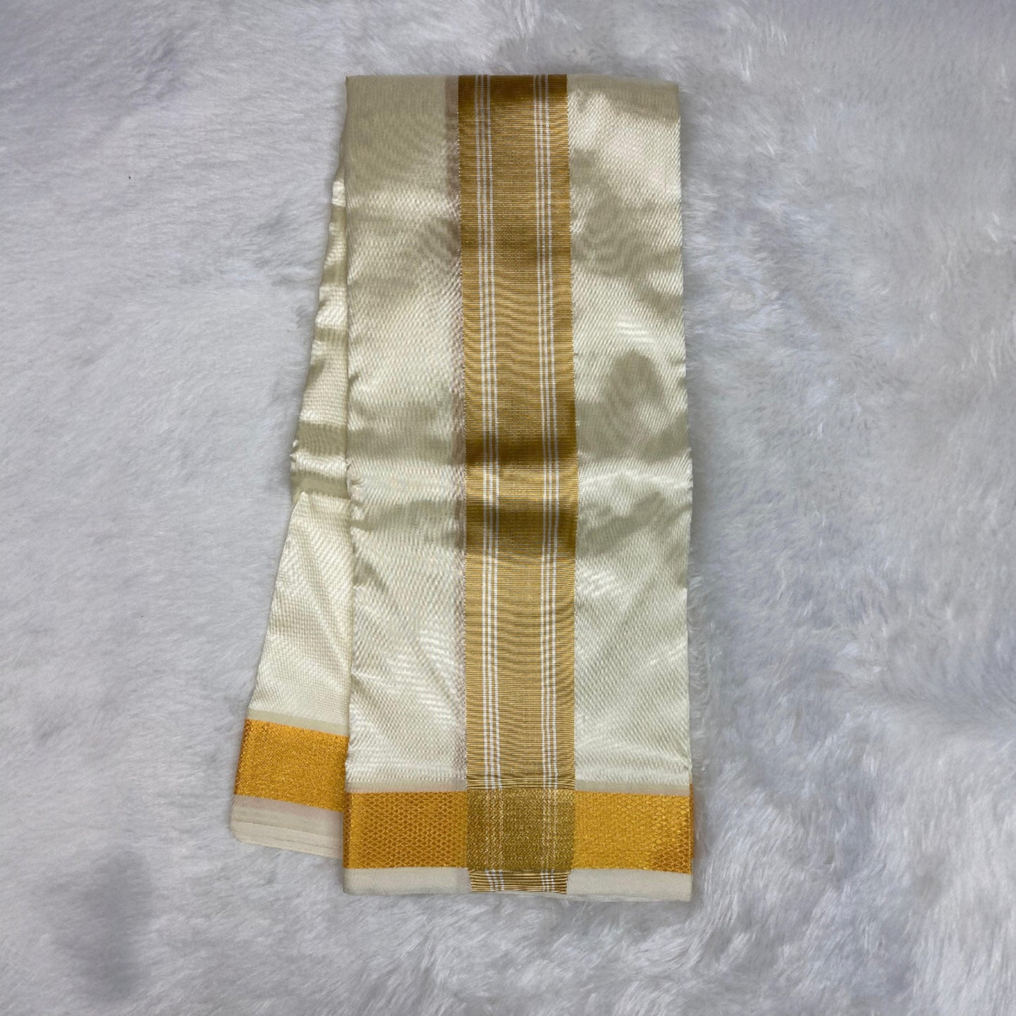 HORAD Premium Art Silk Cream with Gold Border Dhoti + Belt