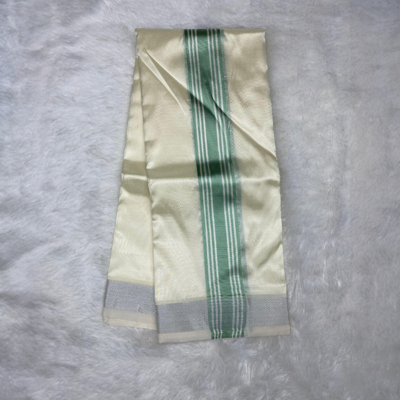 Horad Premium Art Silk Cream with Pista Green Border Dhoti