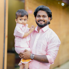 Horad Premium Art Silk Dad and Son Petal Pink Shirt + Welcro Dhoti