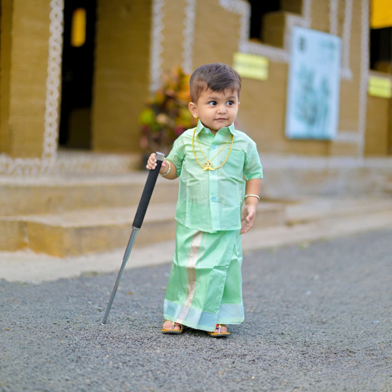 Horad Premium Art Silk Pista Green Kids Set