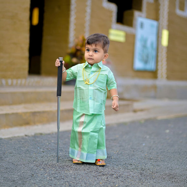 Horad Premium Art Silk Pista Green Kids Set