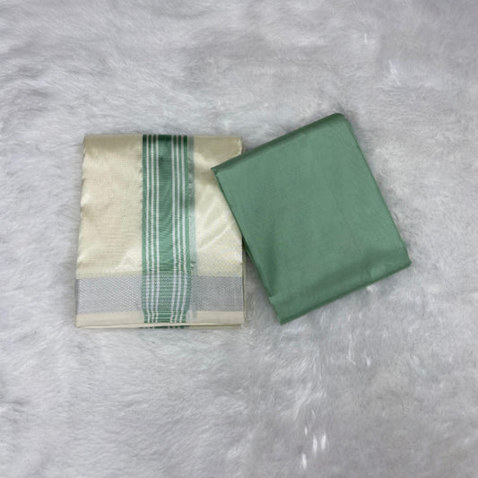 HORAD Premium Art Silk Cream with Pista green Dhoti with Pista Green Shirt Material