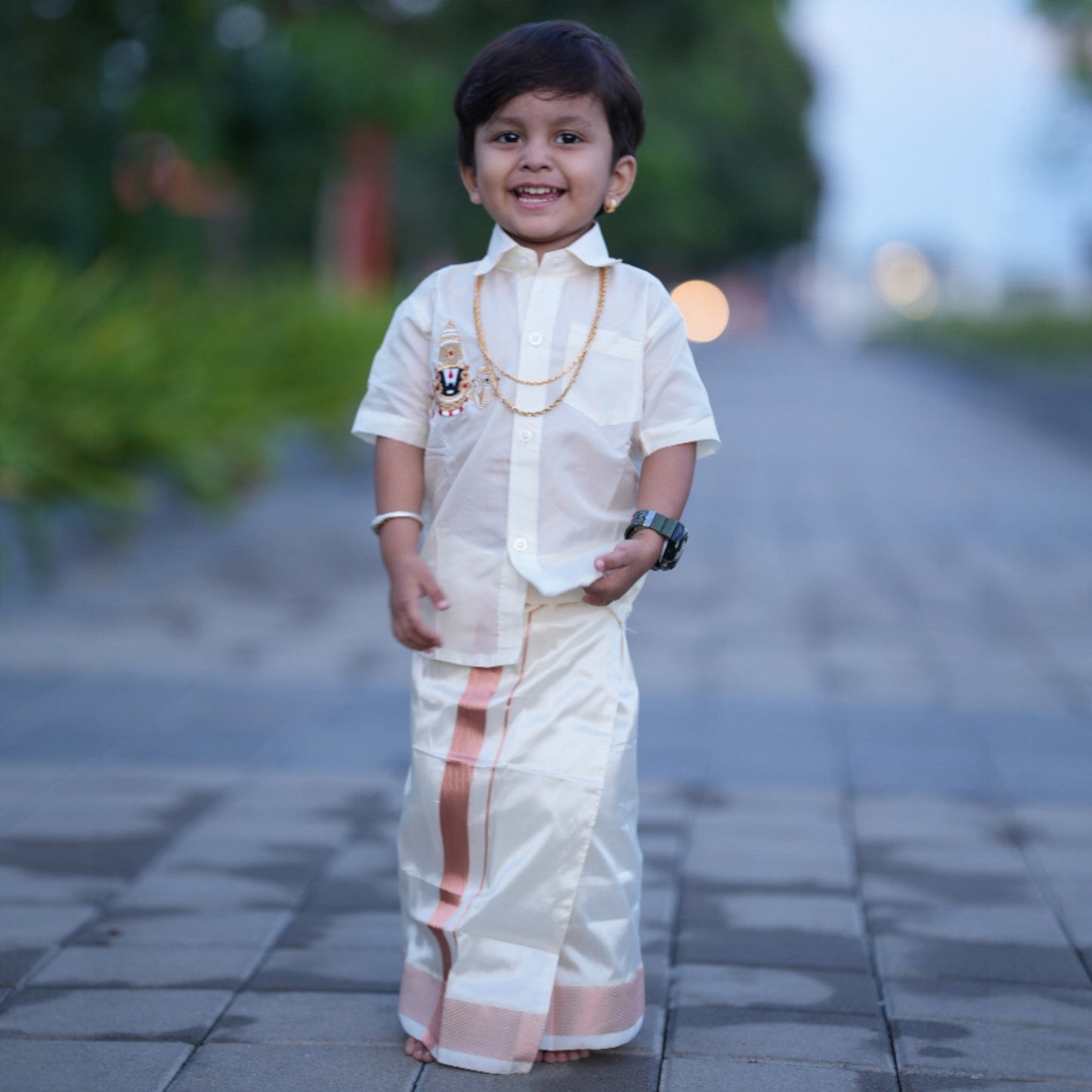 Horad Premium Art Silk Cream Balaji Embroidery Kids Set