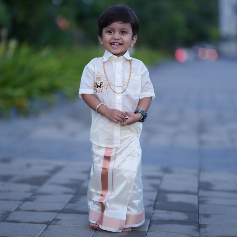 Horad Premium Art Silk Cream Balaji Embroidery Kids Set