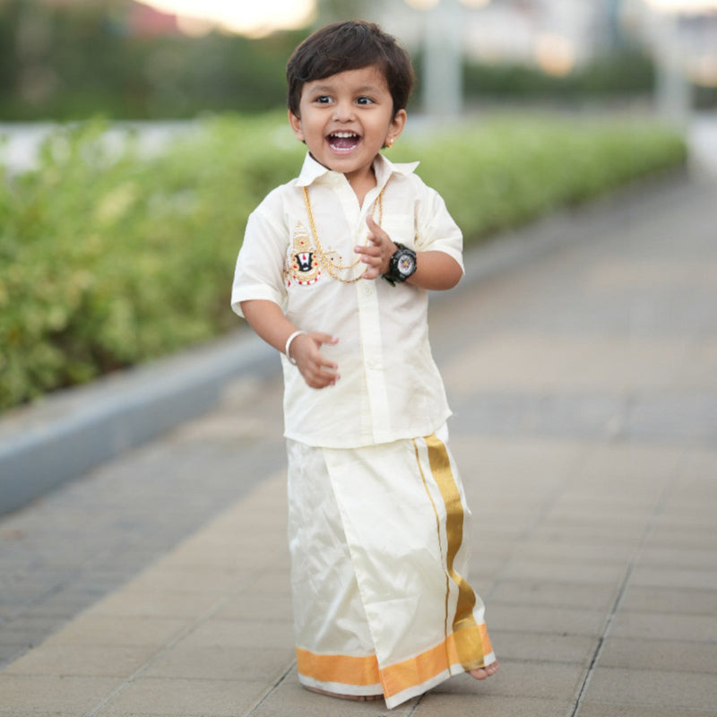 Horad Premium Art Silk Cream Balaji Embroidery Kids Set