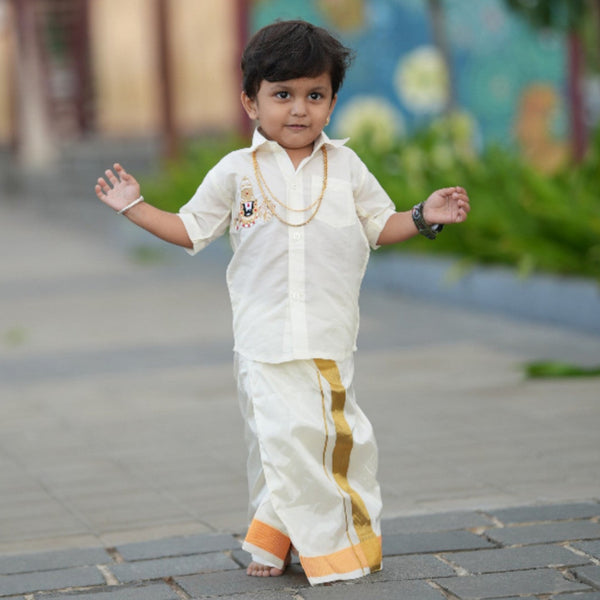 Horad Premium Art Silk Cream Balaji Embroidery Kids Set