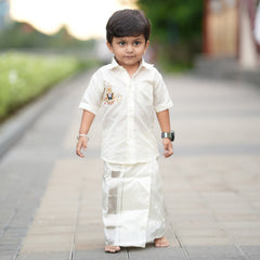 Horad Premium Art Silk Cream Balaji Embroidery Kids Set