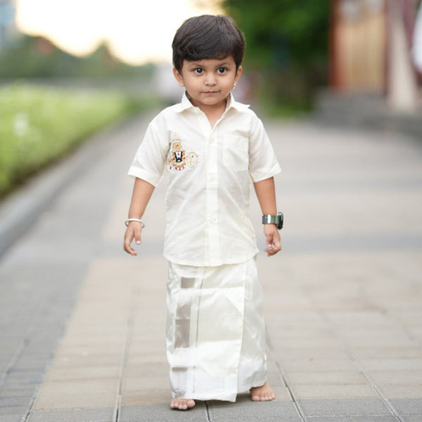 Horad Premium Art Silk Cream Balaji Embroidery Kids Set
