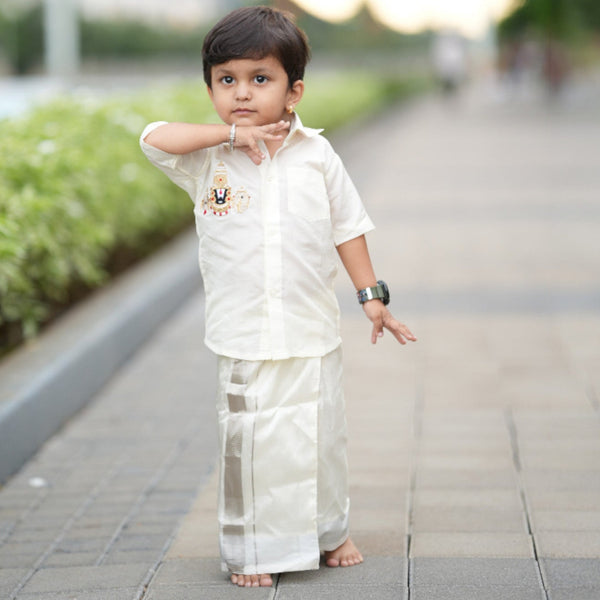 Horad Premium Art Silk Cream Balaji Embroidery Kids Set