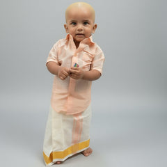 Horad Premium Art Silk Cream with RoseGold+Gold Border Kids Set