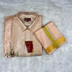 Horad Premium Art Silk Rose Gold Balaji Embroidery Shirt + Dhoti