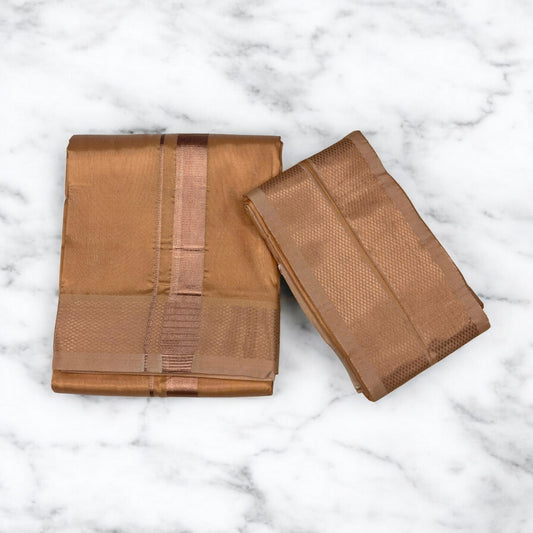 HORAD Premium Art Silk Light Copper Dhoti + Angavastram (8X4)