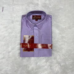Horad Premium Art Silk Lavender Shirt + Cream with Lavender + Silver Border Dhoti + Angavastram