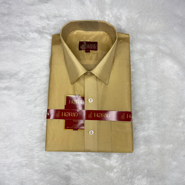 Horad Premium Art Silk Light Gold Shirt + Cream with Gold Dhoti