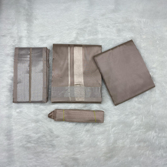 HORAD Premium Art Silk Sandstone  Shirt Material (3 Meter) + (9X5) Dhoti + Angavastram + Belt