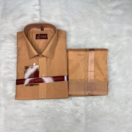 Horad Premium Art Silk Light Copper  Shirt + Dhoti