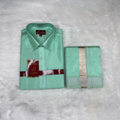 Horad Premium Art Silk M.L.Green Shirt + Dhoti