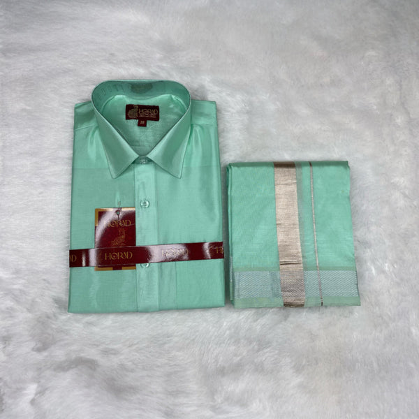 Horad Premium Art Silk M.L.Green Shirt + Dhoti