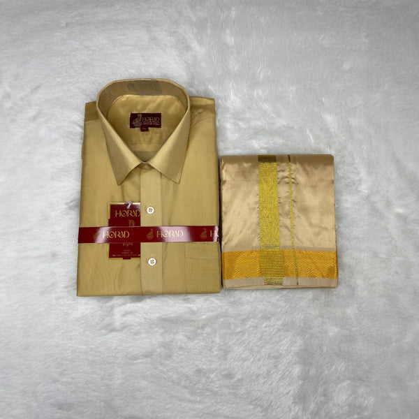 Horad Premium Art Silk Light Gold  Shirt + Dhoti