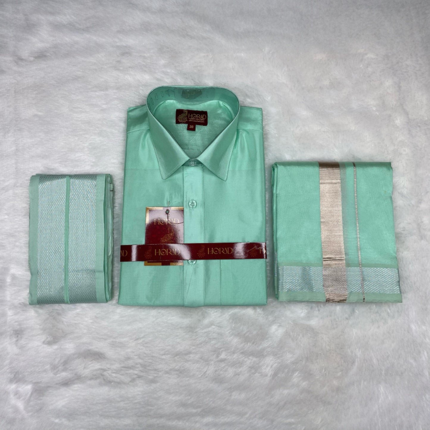 Horad Premium Art Silk ML.Green Shirt + Dhoti + Angavastram