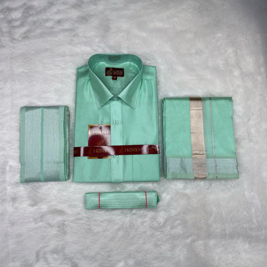Horad Premium Art Silk M.L.Green Shirt + Dhoti +  Angavastram + Belt