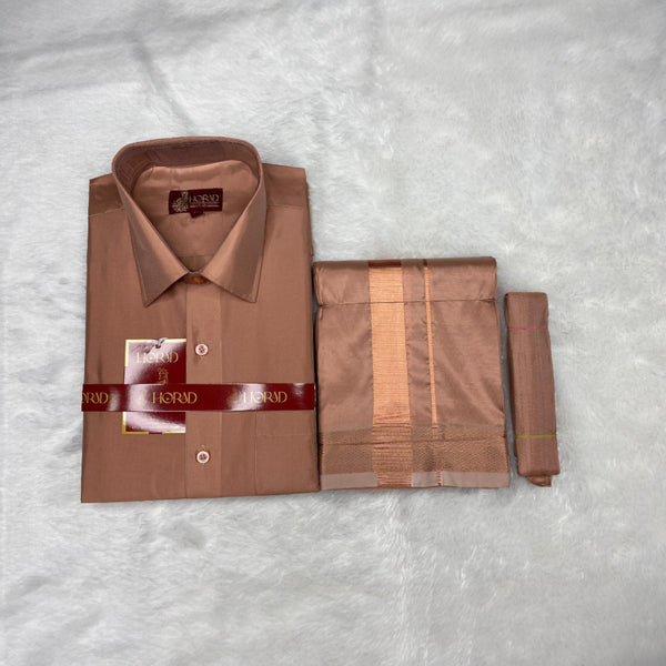 Horad Premium Art Silk Copper Shirt + Dhoti + Belt