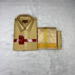 Horad Premium Art Silk Light Gold  Shirt + Dhoti + Belt