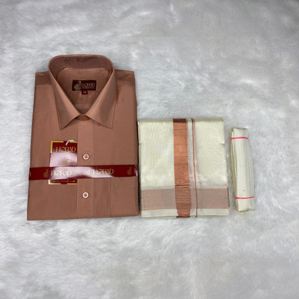 Horad Premium Art Silk Copper Shirt + Cream Dhoti + Belt