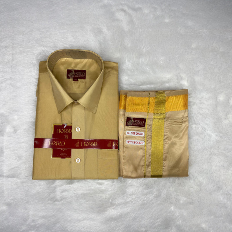 Horad Premium Art Silk Light Gold  Shirt + Welcro Dhoti