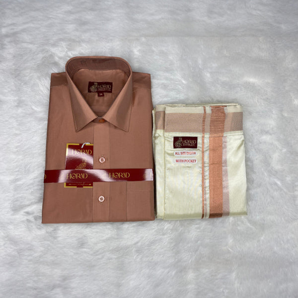 Horad Premium Art Silk Copper Shirt + Cream Welcro Dhoti