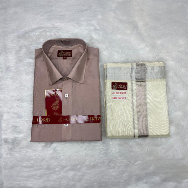Horad Premium Art Silk Sandstone Shirt + Cream with Silver Welcro Dhoti