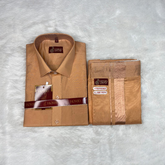 Horad Premium Art Silk Light Copper Shirt + Welcro Dhoti
