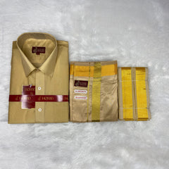 Horad Premium Art Silk Light Gold  Shirt + Welcro Dhoti + Angavastram