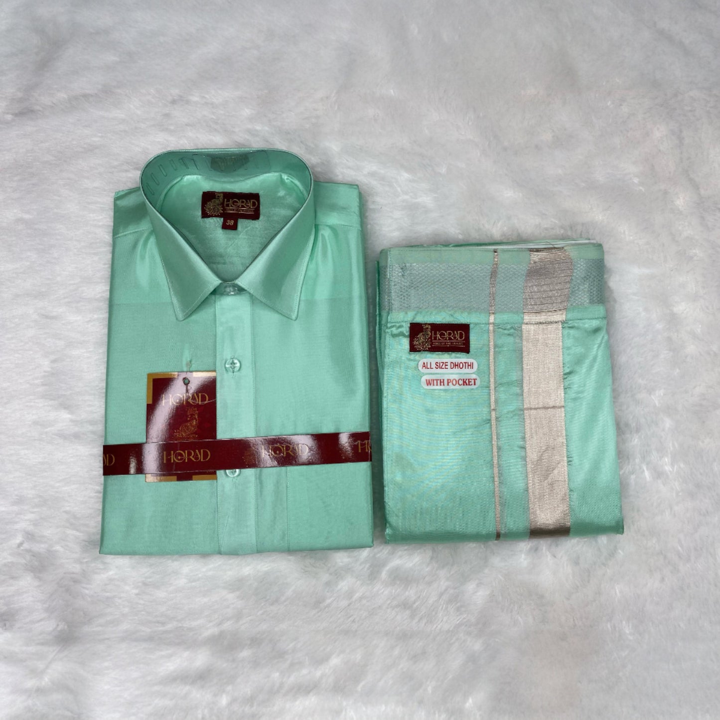 Horad Premium Art Silk ML.Green Shirt + Welcro Dhoti