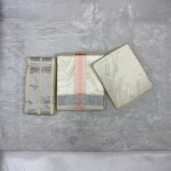 HORAD Premium Art Silk Cream with Rose Gold+Silver Border Dhoti with Cream Shirt Material + Angavastram