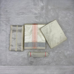 HORAD Premium Art Silk Cream with Rose Gold+Silver Border Dhoti with Cream Shirt Material + Angavastram + Belt