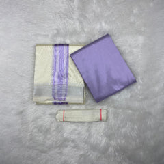 HORAD Premium Art Silk Cream with Lavender+Silver Border Dhoti with Lavender Shirt Material + Belt