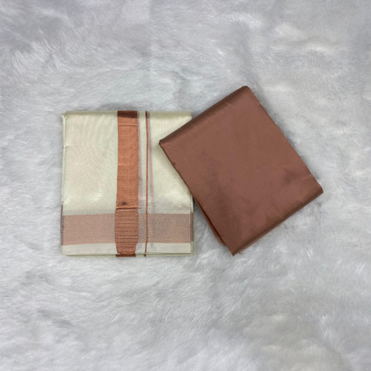 HORAD Premium Art Silk Cream Dhoti with Copper Shirt Material