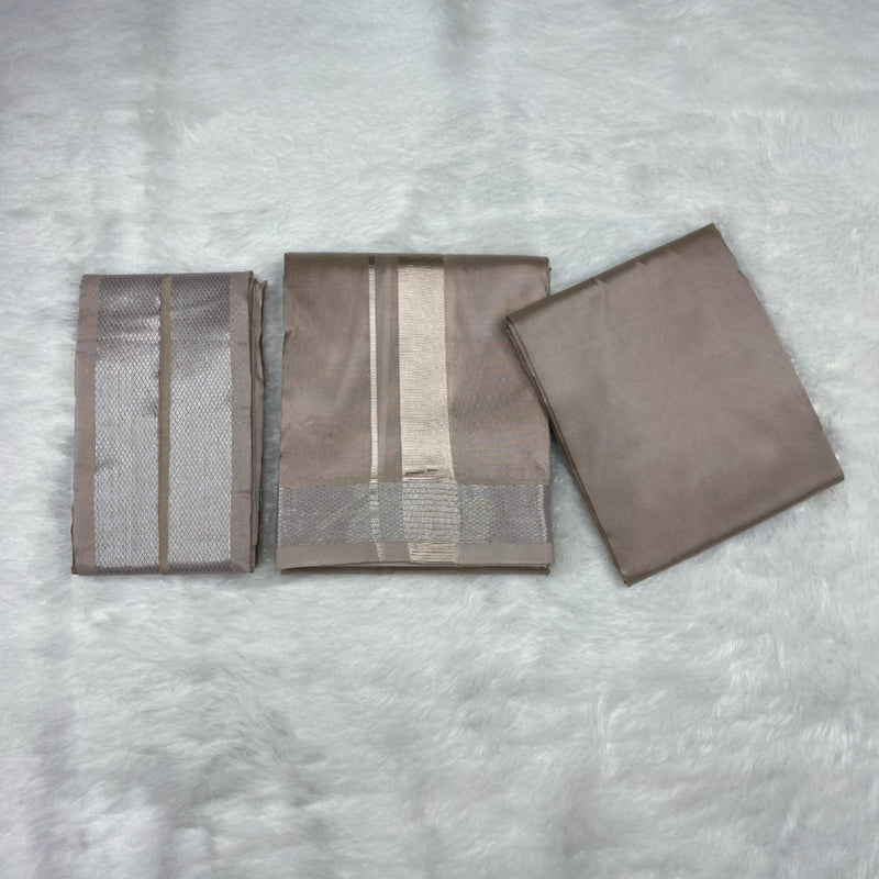 HORAD Premium Art Silk Sandstone Shirt Material (3 Meter) + (9X5) Dhoti + Angavastram