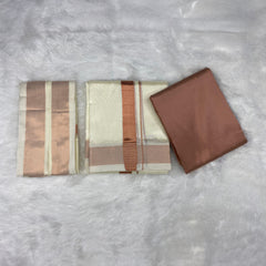 HORAD Premium Art Silk Copper Shirt Material (3 Meter) + Cream (9X5) Dhoti + Angavastram