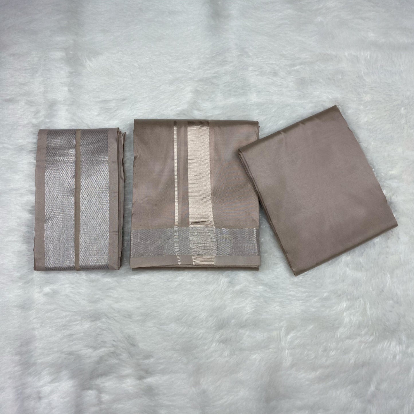 HORAD Premium Art Silk Sandstone Dhoti with Shirt Material + Angavastram