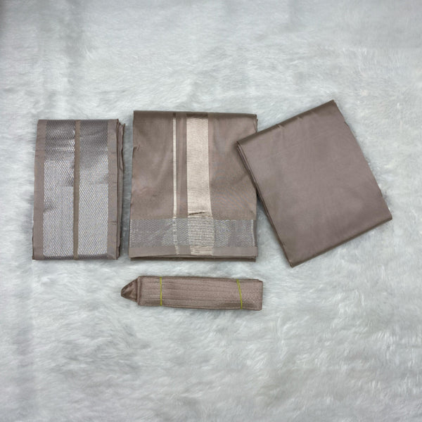 HORAD Premium Art Silk Sandstone Dhoti with Shirt Material + Angavastram + Belt