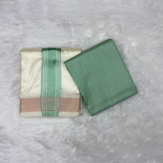 HORAD Premium Art Silk Cream with Pista green Dhoti with Pista Green Shirt Material