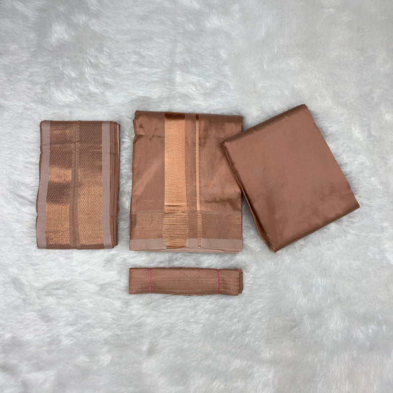 HORAD Premium Art Silk Copper Shirt Material (3 Meter) + (9X5) Dhoti + Angavastram + Belt