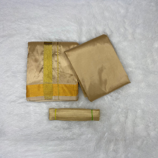 HORAD Premium Art Silk Light Gold Dhoti with Shirt Material + Belt