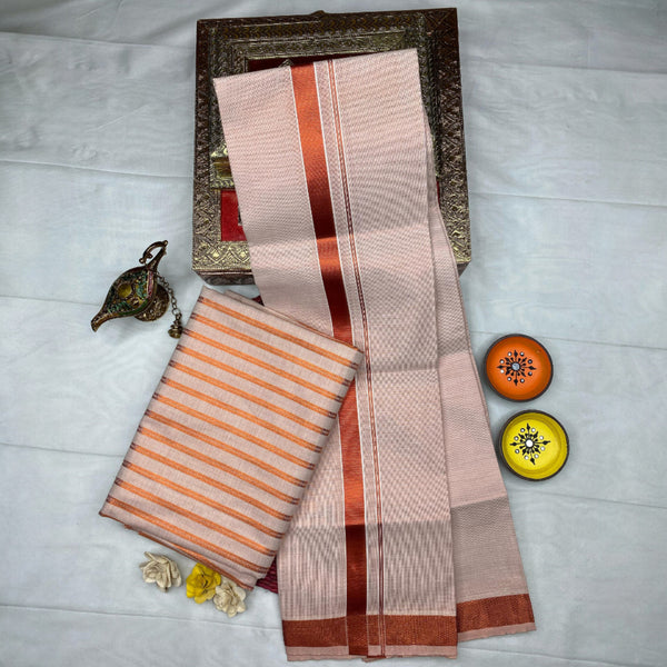 HORAD Kora Cotton Copper Stripes Shirt Material with  Dhoti