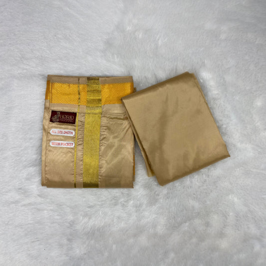 HORAD Premium Art Silk Light Gold  Welcro Dhoti with Shirt Material