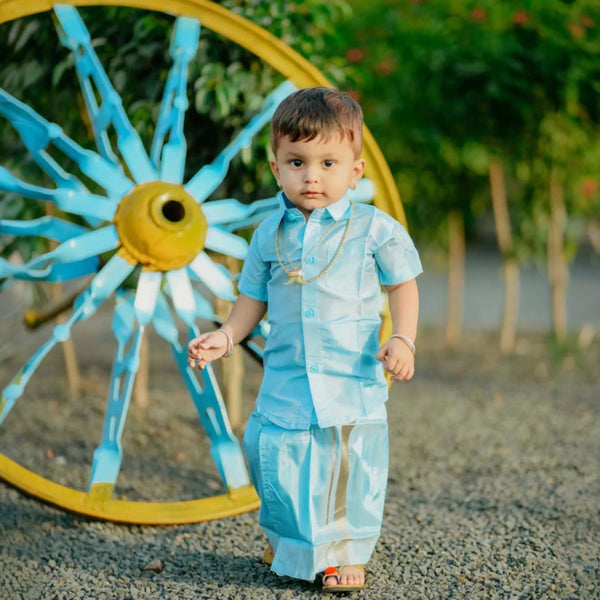 Horad Premium Art Silk Sky Blue Kids Set